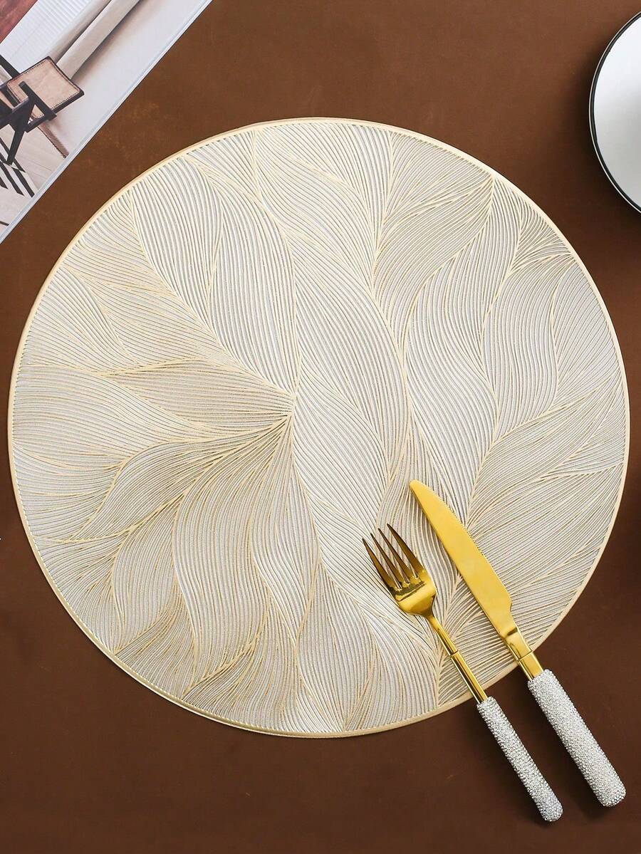 6pcs Gold Round Simple PVC Placemats, Washable, Easy To Clean For Kitchen Table Indoor/Outdoor Washable Heat-Resistant Placemat Wipeable Dining Table Mats For Camping, Festival, Wedding, Party - Gold - View 1