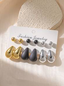 12 件/套时尚简约水滴耳钉首饰套装，时尚派对礼物 - 彩色 - 查看 5