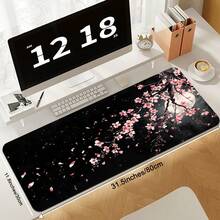 1pc Extra Large Durable Mouse Pad With Pink Cherry Blossoms And Full Moon Design - Precision Stitched Edges, Non-Slip Rubber Base, Washable - Perfect For PC, Office, And Dorm Decor - Ideal Gift For Gamers, Office Workers, And Students