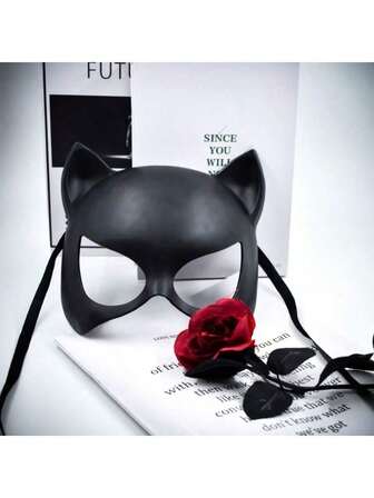 Cute Rabbit Fox Spirit Black Mask Halloween Stage Makeup Party Performance Half-Face Cat Girl Mask