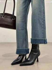 2025 高跟尖头棕色绒面细跟踝靴，女鞋，2025 年秋冬新品，小猫高跟鞋 - 黑色 - 查看 2