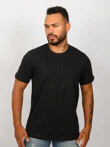 Camisa Gola Redonda Masculina Básica Algodão Conforto - Preto - Visão 1