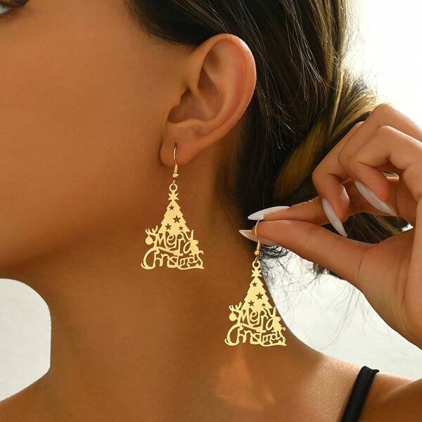1 Paar Weihnachtsbaum Cut Out-Metall Ohrringe, geeignet für den täglichen Gebrauch und Weihnachten