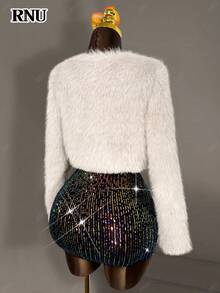 RNU 杏色卡其色优雅迷人性感复古奢华通勤浪漫长袖婚礼宾客生日情人节商务休闲晚宴约会正式办公室着装老钱风格带衬里V领春夏秋冬开襟短外套2026新款百搭柔软亲肤短款蓬松人造毛皮外套冬季保暖羽绒服新年 - 杏色 - 查看 8