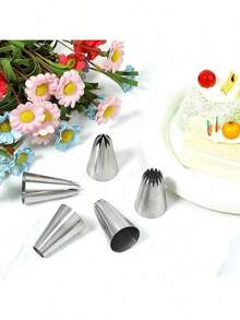 5-Piece Reusable Cream Icing Tips – Multi-Shape Piping Nozzles For Buttercream, Whipped Cream & Frosting - Bạc - Xem 3