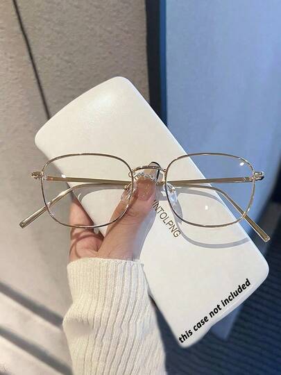 1副方形金属眼镜框，透明镜片，无度数眼镜，男女通用日式装饰眼镜，优雅时尚沙滩配饰，女士时尚眼镜配饰