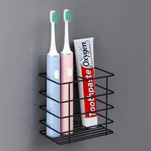 Adhesive Toothbrush Holder Wall Mounted Suction Toothpaste Organizer Cup For Shower Razor Holder Caddy Tray Storage Stand With Drainage White Restroom Bathroom Accessories And Decor - 2 ô + Đen - Xem 1