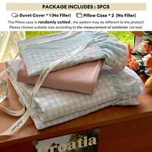 [2025 New Design]Blue White Plaid Bow Duvet Cover Set, Floral Pink Ruffle Bedding, 3Pcs (1 Duvet Cover + 2 Pillowcases, No Inserts) For Women, Single And Double Size, Pillowcase Pattern Random Cut - 藍色 - 查看 3