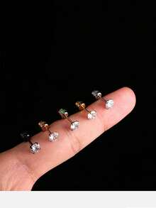 1PC- Simple, Stylish, Light And Luxurious Flat Spiral Stainless Steel Earrings, Small Unisex Hypoallergenic Cartilage Earrings, Double Round Cubic Zirconia Spiral Earrings, Birthday Graduation Season Valentine's Day Halloween Gifts Suitable For Men And Women To Wear On All Occasions.