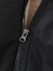 Jaqueta com Capuz Feminina, Casaco Casual Parka, Tecido Acolchoado de Cor Sólida, Adequado para Outono, Inverno, Primavera - Preto - Visão 9