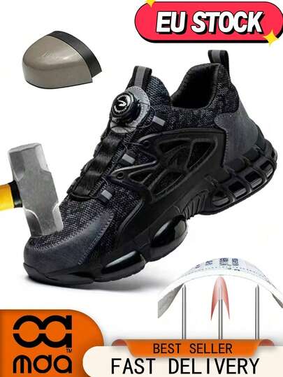Steel Toe Rotary Button Safety Shoes, Lightweight Work Shoes With Steel Toe, Anti-Smashing, Anti-Puncture, Suitable For Industrial, Construction, Worksite, Unisex Air Cushion Shock Absorbing Hiking Boots, Safety Work Shoes, Anti-Slip, Breathable, Suitable For All Seasons, Unisex