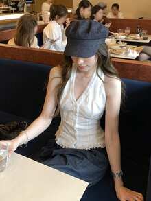 蕾丝修身挂脖无袖上衣，修身 - 白色 - 查看 5