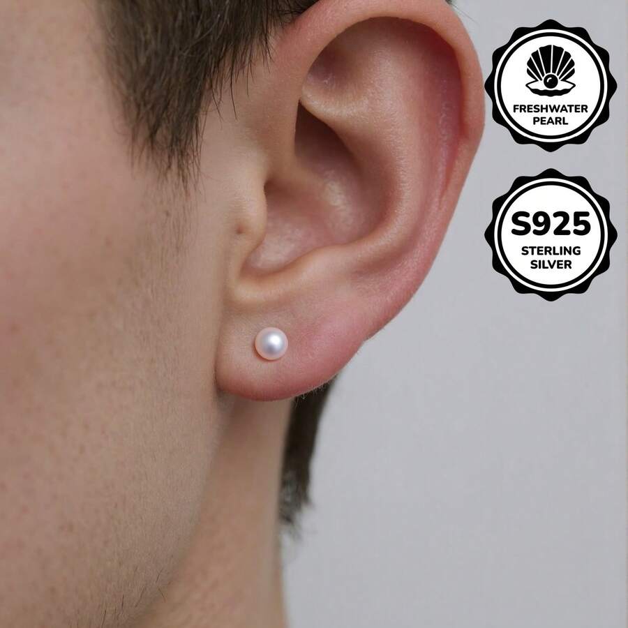 أقراط من الفضة الإسترليني عيار 925 مع لؤلؤ مياه عذبة، أقراط بسيطة وأنيقة، فضة خالية من الحساسية، متعددة الاستخدامات للنساء