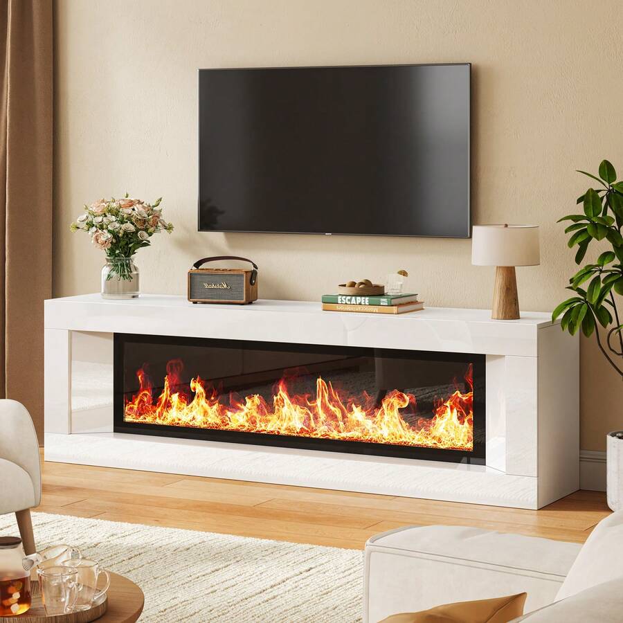 63-Inch Modern Fireplace Tv Stand,Electric Fireplace Tv Stand For Tvs Up To 70",Entertainment Center With Fireplace,Tv Console For Living Room, Bedroom - 查看 1