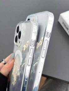 Funda de teléfono con patrón de nubes blancas transparentes, material acrilico TPU mejorado 2 en 1, fuerte succión magnética, elegante y duradera, adecuada para Apple 17ProMax 17Pro 17PLUS 17 16 15 14 13 12 Series - transparente - Ver 7
