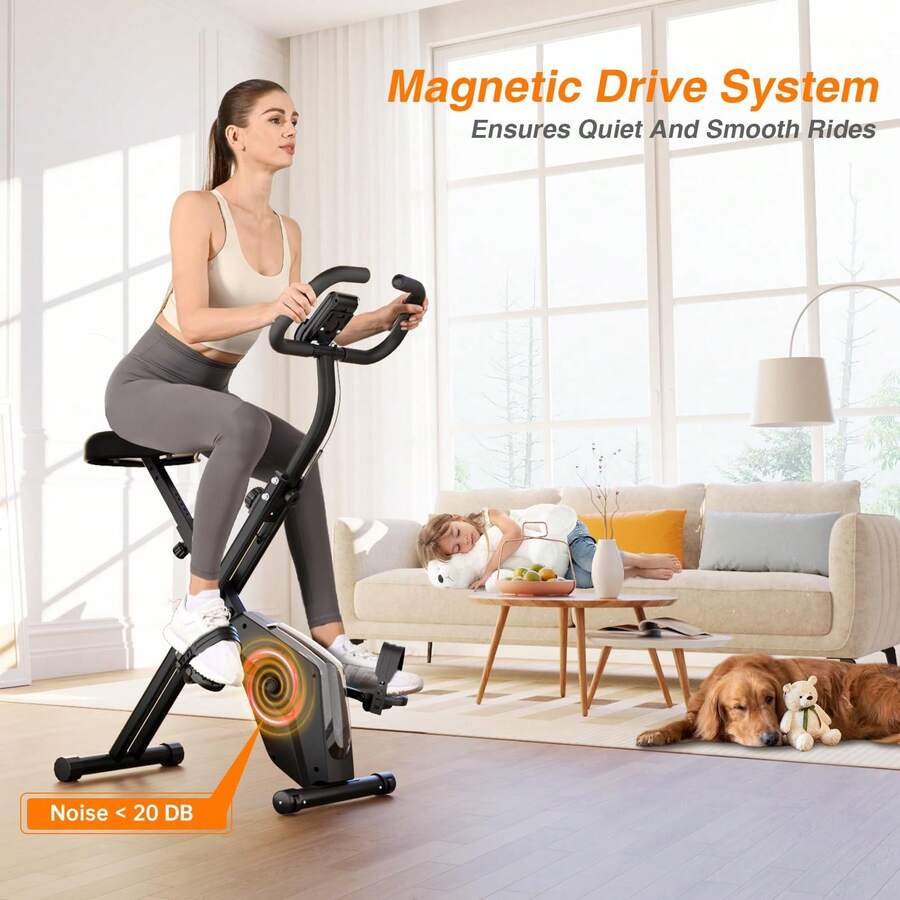 Homefitnesscode Foldable Magnetic Resistance Exercise Bike With LCD Display, Resistance Bands & Adjustable Seat - Black - View 1