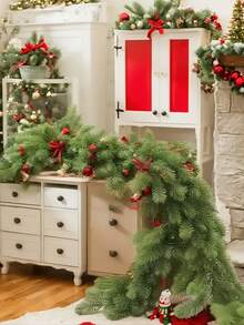 1/2/3pcs 180cm/5.9ft Artificial Pine Garland, Plastic Green Christmas Wreath, For Christmas Party, Wedding, Home Decoration, Winter Table Centerpieces, Window And Stair Hanging Vine Decorations