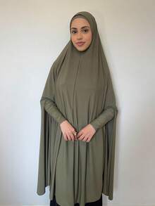 1pc Women Abaya Accessories Plain Soft Large Size Cover Chin Prayer Hijab, For Pilgrimage, Turban Headscarf With Sleeves Headband