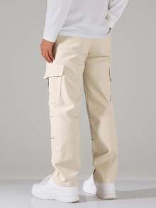 Boys' Casual Cargo Pants With Big Pockets, Fashion Outdoor Trousers, Minimalist Design, Spring/Autumn