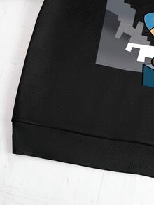 Tween Boy Cartoon Animal Print Warm Sweatshirt - Black - View 5