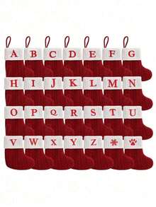 1pc Red Knit Monogram Stocking, Christmas Stocking Ornaments Gift Bags, Small Xmas A-Z Letters Snowflake Pattern Christmas Hanging Stockings Socks For Christmas Party Decorations 2026, New Year Party Favors Supplies, Christmas Decor, Christmas Party Supplies, Christmas Hanging Decor For Tree Fireplace , - Multicolor - View 7