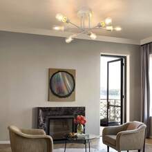 homefire Ceiling Lamp Vintage Ceiling Light Bedroom E27 Retro Living Room Lamp 6-Flame Chandelier White Bedroom Lamp Dining Table Lamp Industrial Rustic Style (Without Bulb) - White - View 4