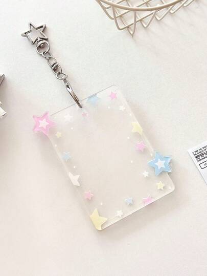 1 件韩式 PVC 3 英寸透明明星卡套，简约时尚偶像照片收纳卡套，女生女士证件卡夹