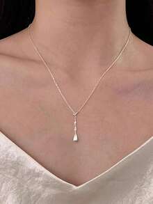 1 件奢华泪滴形吊坠项链，镶嵌闪亮水钻，流苏设计，女士时尚珠宝，适合优雅日常和派对佩戴 - 金色 - 查看 11