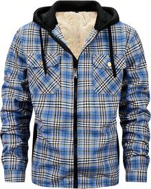 Men's Winter Fleece Warm Thick Plaid Jackets Heavyweight Cotton Hoodies Flannel Hooded Shirt JacketChristmas VTWT - A71黑色 - 查看 2