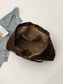 Autumn/Winter Faux Suede Tote Bag, Versatile Shoulder Bag For Commuting And Daily Use - Multicolor - View 5