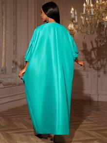 Robe longue et ample élégante pour femmes, avec col en V, manches lanternes plissées. Robe de soirée africaine de mode classieuse avec paillettes pour fête