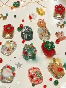 3D Christmas Series Pearl Christmas Nail Art Decorations Colorful Half Round Beads Nail Jewelry Autumn And Winter Christmas DIY Resin Rhinestones Manicure Accessories