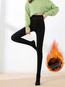 1 chiếc quần tất nữ màu đen có lớp lót giữ nhiệt, kiểu legging dày dặn, ôm dáng, thoải mái và ấm áp cho mùa thu/đông. - Nhiều màu - Xem 9