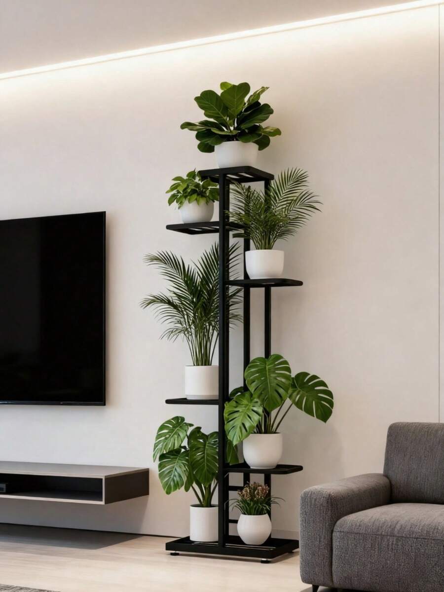 1 Pack 6 Layers Flower Pot Stand - Plant Holder Storage Shelf Rack For Home Garden Decoration - Creative Pots Organizer With Super Beautiful Design For Indoor Outdoor Decor - 黑色 - 查看 1
