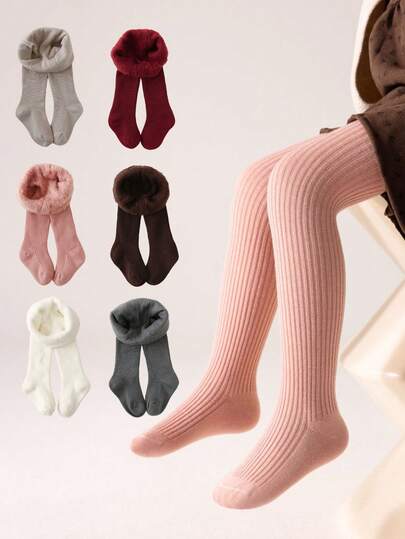 1/3 paire de collants thermiques pour filles, leggings thermiques doux et confortables, convenant pour le port quotidien en automne/hiver, la rentrée scolaire, les voyages, les vacances - couleur aléatoire