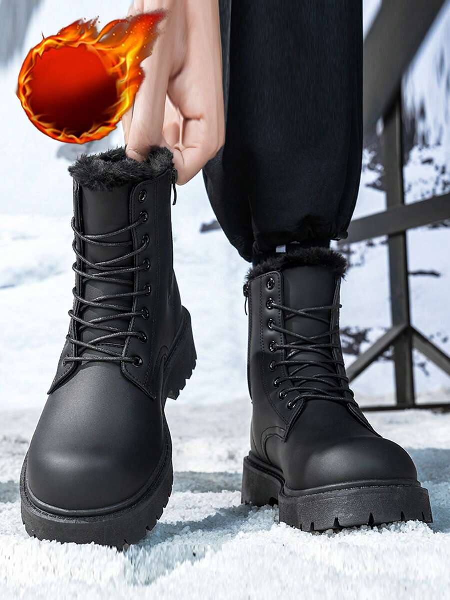 Botas casuales unisex de suela gruesa, cómodas, de puntera redondeada y con forro de felpa cálido. Con brillo natural, versátiles y lujosas. (Este estilo es grande, se recomienda pedir una talla menos)