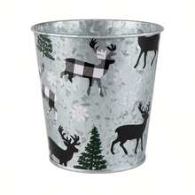 3 metalowe wiaderka świąteczne, wiaderka na cukierki, ozdoby świąteczne, ocynkowane wiaderka żelazne, dekoracja stołu na domowe przyjęcie bożonarodzeniowe, wystrój ogrodu