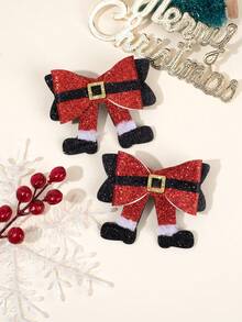 2 Stück Mädchen Weihnachten funkelnde Glitzer rot & schwarz Haarschleifen Clips, Weihnachtsparty Haarspangen feiern, süße Festivalschleifen für Mädchen, Weihnachts Haaraccessoires, Fröhliche Weihnachten