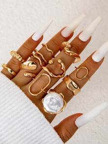 imoli Set de 15 piezas de anillos geométricos abiertos de aleación minimalista y de talla grande , un regalo de joyería de diseño único para mujeres, adecuado para todas las estaciones y ocasiones