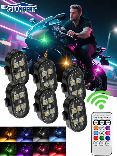 GLANBERT 6/4/2/1 pieza Luces estroboscópicas LED inalámbricas mejoradas con control remoto, luces de emergencia recargables impermeables de 7 colores con 4 LED de alta luminosidad para automóviles, motocicletas, bicicletas, drones y aeronaves