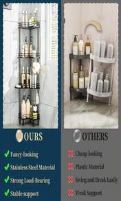 Consumest Corner Shower Caddy Standing - 3-Tier Stainless Steel Shower Organizer With Soap Holder And 4 Hooks, Large Capacity Corner Shelf Stand For Bathroom, Rest Room, Black - ColorA - 查看 2