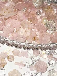 80pcs Small Glitter Starry Faux Pearl Rose Decor Mixed Colors Valentines