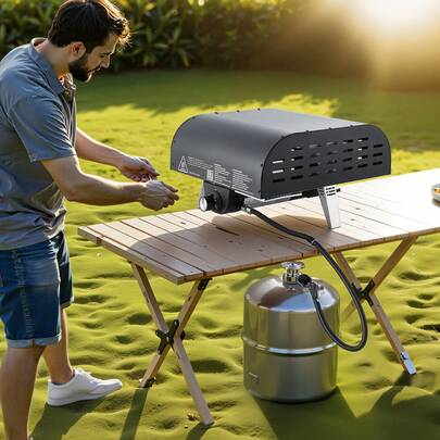 Propane Outdoor Pizza Oven, 12 Inch Gas Pizza Maker, Portable Pizza-Cooker With Thickened Pizza-Stone, Carry Bag, Pizza-Oven For Outside Backyard Patio Camping, Black