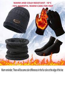 Men's 4-Piece Winter Set - Includes Hat, Gloves, Scarf, Socks And Other Cold-Weather Gear; Lightweight And Warm, Suitable For Outdoor Activities, Skiing And Snowboarding; Made Of Soft Wool And Warm Materials; Ideal Gift For Men (Style, Black). Cold Resistance Temperature: -10°C / 50°C. Recommended Hand Wash Or Dry Clean; Fashionable And Practical, Suitable For Daily Wear And Gifting. Halloween Winter Warm Set - Multicolor - View 11