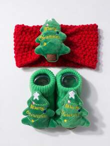 1 PC Baby Headband +1 Pair Baby Socks,For 1-3 Years Old,Toddler Christmas Dress,Christmas Headband And Socks,Fashionable,Suitable For Photo Taking And Daily Life,Baby Christmas Gift - Multicolor - View 9