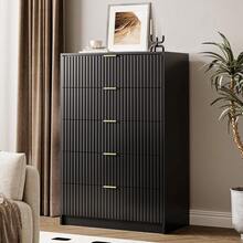 BVFUKA 5 Drawer Dresser For Bedroom, Tall Dresser Chest Of Drawers With Gold Handles, 32 Inch Wide Nightstand With For Bedroom, Living Rooms, Offices, And Entryways, Black - 黑色 - 查看 6