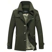Cotton Menswear Thin Washed Casual Jacket Men's Mid-Length Trench Coat Large Size - xanh quân đội - Xem 1