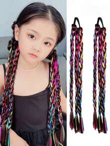 18inch 2PCS Girl Kids (Triple Braid Hairstyle+Colorful String)With Rubber Band Natural FashionBallet Style Wig Braids Hair Accessory, Twist Braid Ponytail Wig. - Multicolor - View 12