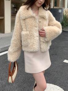 Women's Casual Horn Button Faux Fur Coat, Autumn/Winter