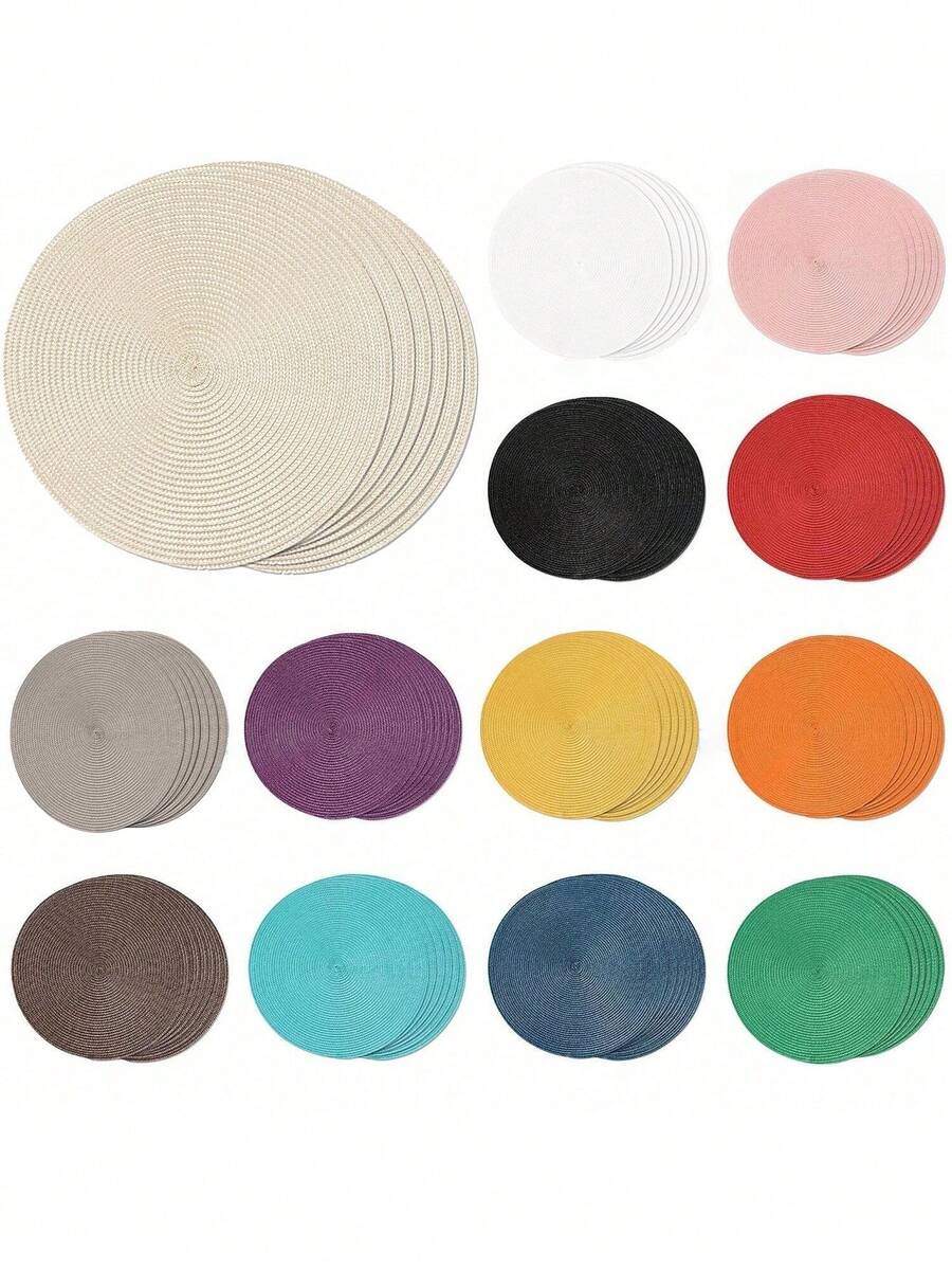 6pcs 15 Inch Round Woven PP Placemats, Multi-Color Optional, Washable, Non-Slip And Heat-Insulating Table Mats, Suitable For Home Table Decoration And Holiday Parties